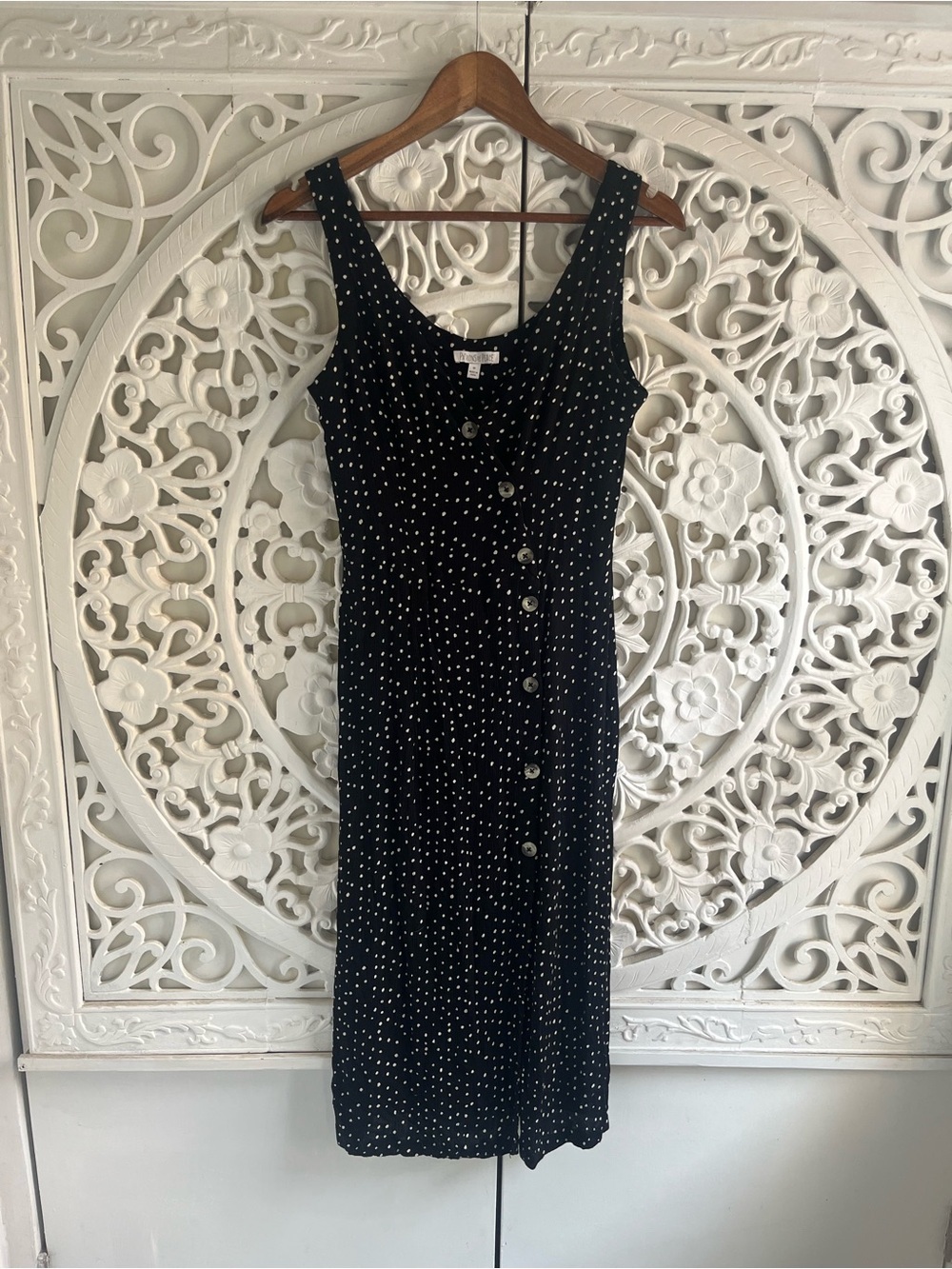 Patrons of Peace Black White Polka Dot Button Front Midi Dress Size M